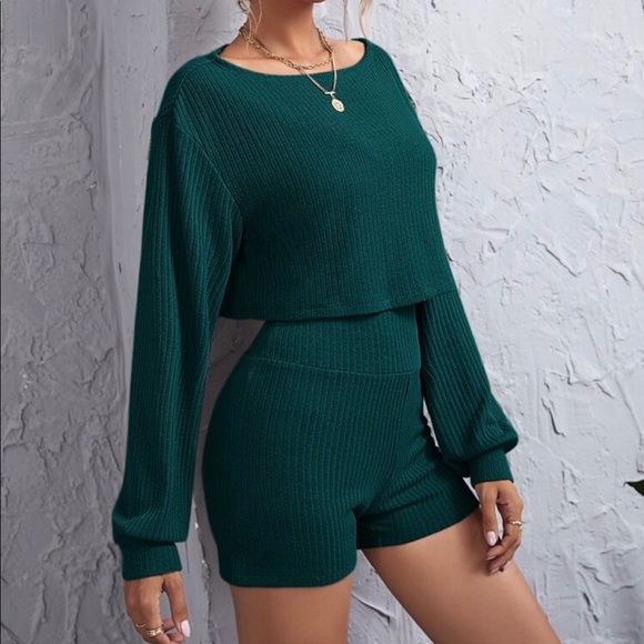 Drop Off Shoulder Ribbed Top and Shorts Lounge Set - Picture 14 of 14